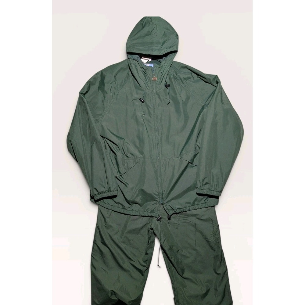 VTG Walls Water-Pruf Rain Suit Green Hooded Jacket Pants‎ Set USA 2XL